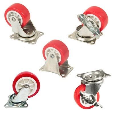 China Newest Selling 1.5/2/2.5/3 Inch Contemporary Caster Wheel PVC Light Duty Swivel Casters Red Swivel and Rigid Stem Casters for sale