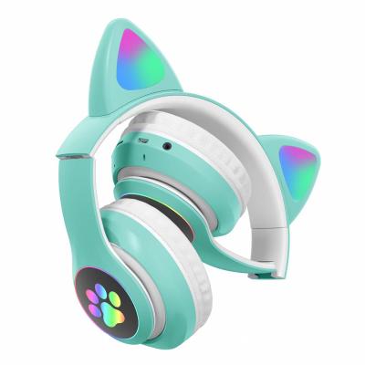 China For Cute Earphone Pink Earbuds For Girls Cat Ear LED Headset Neckband Band Earphone Wireless Radio for sale