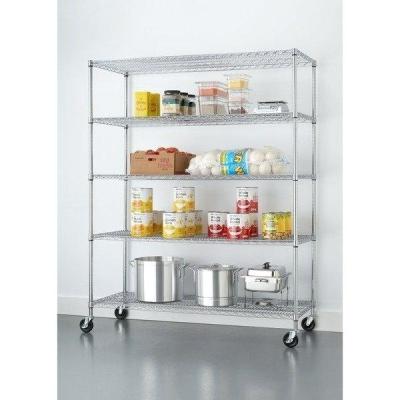 China Rust Proof 5 Tier Silver Rolling Storage Rack Wire Shelving Unit Kitchen Shelf for sale