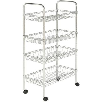 China Wire Rack Adjustable Mini Trolley Portable Warehouse Rack Unit Shelving Organizer in Chrome New for sale