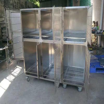 China Eco-friendly High Quality Double Cage Dog Cage SUS304 Hospital Pet Hospital Stainless Steel Multifunctional Dog Cage With Tray And Waste Divider for sale