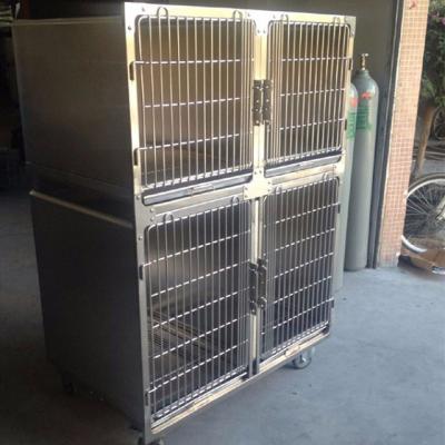 China Eco-friendly Double Cage Dog Cage SUS304 Stainless Steel Multifunctional Dog Cage With High Quality Tray And Divider Pet Hospital Waste for sale