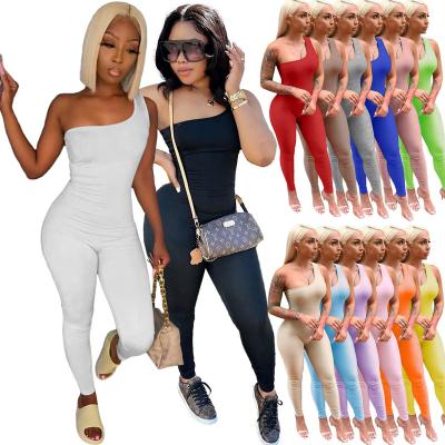 China 2022 Breathable One Piece Overalls Playsuits Ladies One Shoulder Night Club Wear Women Summer Sexy Sleeveless Bodycon Rompers for sale