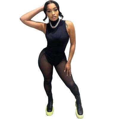 China 2022 Breathable Sexy Tight Short Sleeve See Through Black Bodycon Romper Women Overalls Ladies Jumpsuit Womens One Piece for sale