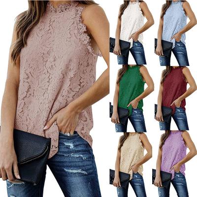 China Breathable Lace Clubwear Crochet Hollow Out Casual Tank Tops Women's Summer Shirts Sleeveless Blouse for sale