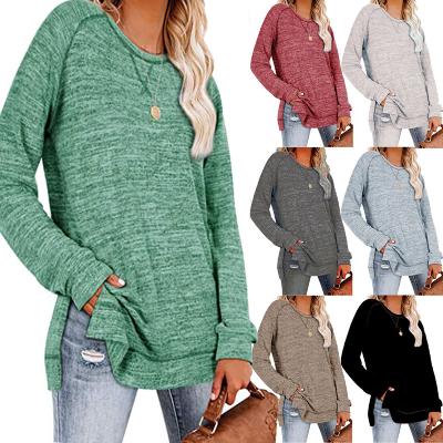 China Viable Wholesale T Shirt Fashion Custom Design Crewneck Sweatshirts Sweaters Long Sleeve Block Women Tunic Tops T Shirt for sale