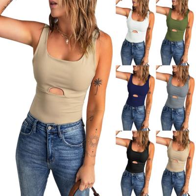 China 2022 Solid Color Cavity U Collar Sleeveless Sexy Women Vest Bodycon Top Breathable T-shirt for sale