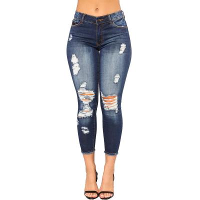 China Fashion Sustainable High Quality Stretch Distressed Destroyed Skinny Denim Pants Women Ladies Ripped Jeans for sale