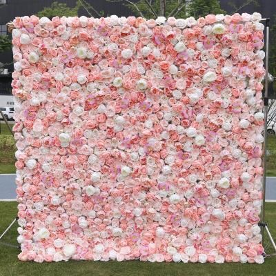 China Low MOQ Silk Flowers Roll Wedding Decorative Artificial Flower Wall Backdrop for sale