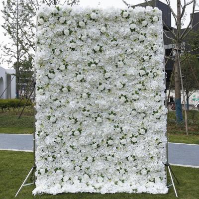 China Low MOQ Silk Flowers Roll Wedding 3D Decorative Artificial Rose Flower Wall Backdrop Red for sale