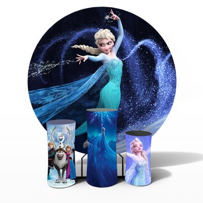 China Hot Selling Cheap Custom Fabric Cartoon Character Print Banner Cloth Round Frame Wall Circle Wedding Circle Backdrop Stand for sale