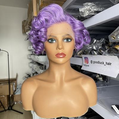 China Superb Double Drawn Pixie Cut Short Wigs Hair, Body Wave GLWholesales Virgin Hair 4T613 Blonde 13x4 Lace Frontal Pixie Wigs for sale