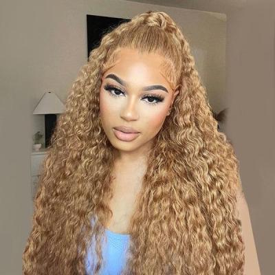 China GLHuman Hair Lace Front Wig Brazilian Hair Water Wave Kinky Curly Wig ShortHair Half Hand Tied Hair HD Lace Front Wig for sale