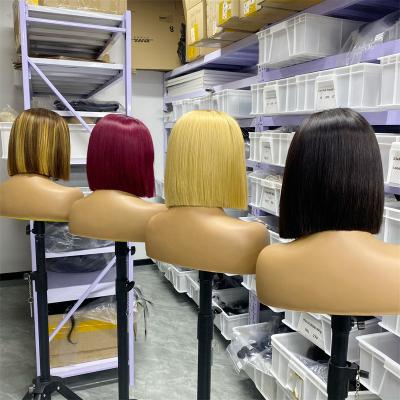 China Other Line GL-Cheap Full Highlight Bob Front Lace Straight Human Hair Wig GL-Cheap Double Short Human Hair13x4 Straight Pulled Remy Hair for sale