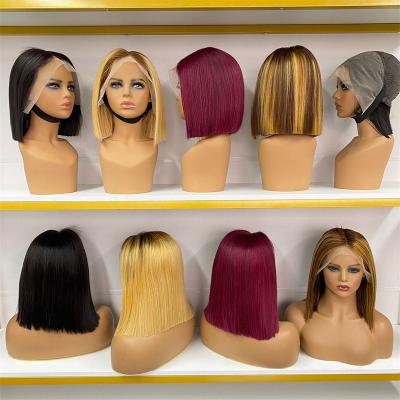 China Wholesale Hot Selling Brazilian Straight Good Luck Bob Wig Short Customized Colored Bob Wigs Human Hair 13x4 Lace Frontal Wigs for sale