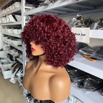 China Other GL Fumi Human Hair Wig With Bangs Short Bob Pink Curly Brazilian Water Wave Machine Made Wigs For Black Women for sale