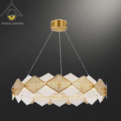 China Luxury Gold Ring Chandelier Round Light for Dining Room Fixture Luxurious Gold Glass Designed Pendant Light for sale