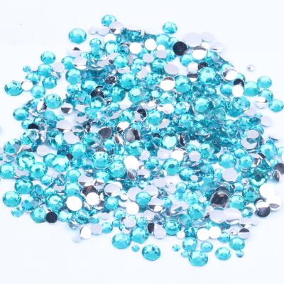 China Factory Direct Sale Wholesale Aquamarine Round Resin Stone Flatback Non Normal Hotfix Crystals for sale