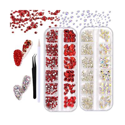 China Nail Art Decoration Wholesale Custom Nail 12 Grid Rhinestone Crystals for Crystal Embellishments Nail Decor Set for sale