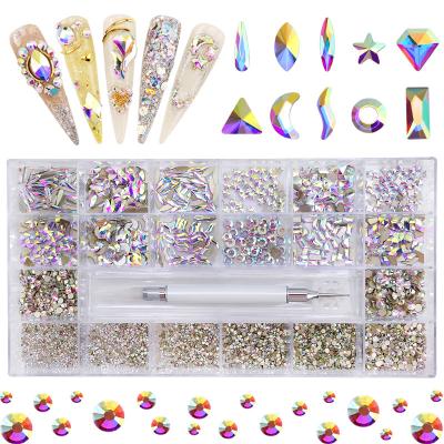 China Brilliant Nail Supplies 3D Nail Art Rhinestone Diamonds Storage Gems Shaped Crystal Glass Rhinestone Set Kit for sale