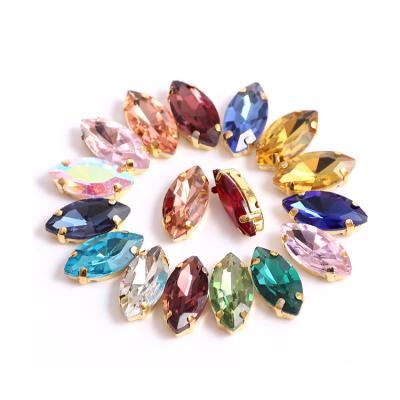 China Wholesale Multi Colors Glass Horse Eyes Shape Rhinestone Applique 3 D Point Back Glass Rhinestones for sale