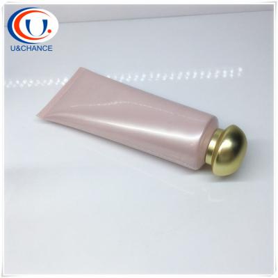 China Soft PE Glossy Pink Plastic Flexibe And Tubes With Glossy Gold Screw Cap for sale