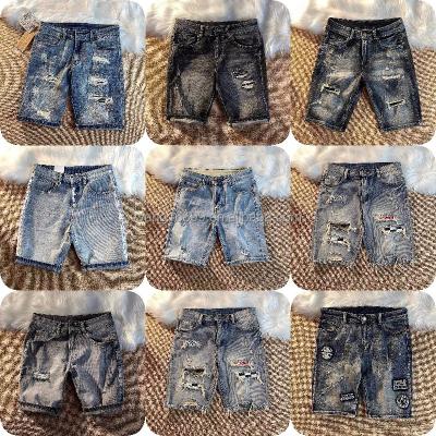 China QUICK DRY 2023 High quality ripped dark blue denim shorts Slim stretch skin breathable straight leg casual jeans for men for sale