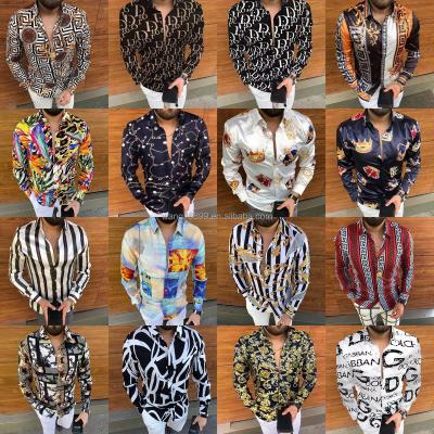 China Anti-wrinkle Men's Shirt 2023 New long sleeve casual shirt Men's floral lapel cotton shirts for sale