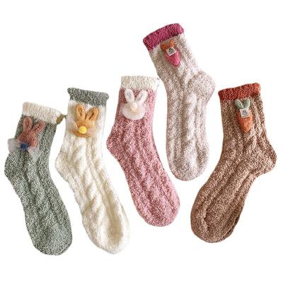 China New sports women's plush warm winter thongs cute cartoon comfortable sleep home socks wholesale for sale