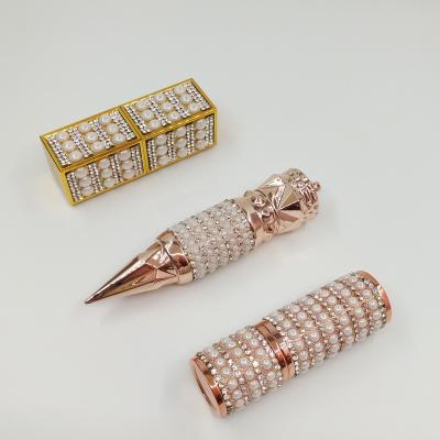 China Wholesale Empty 12.1 Square Sunscreen Gold Lipstick Tube With Diamonds And Pearls for sale