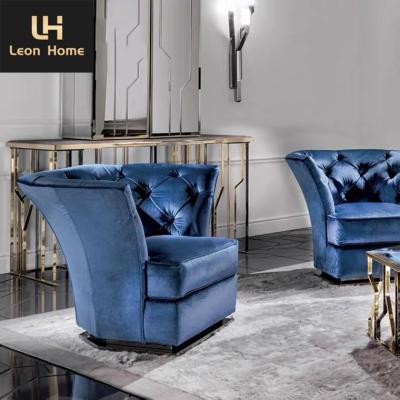 China High Quality Italian Luxury Simple Design Living Room Chair High Back Modern Blue Velvet Fabric Armchair for sale