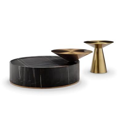 China High quality luxury living room furniture luxury gold stainless steel tea table design black round marble modern Nordic coffee table for sale