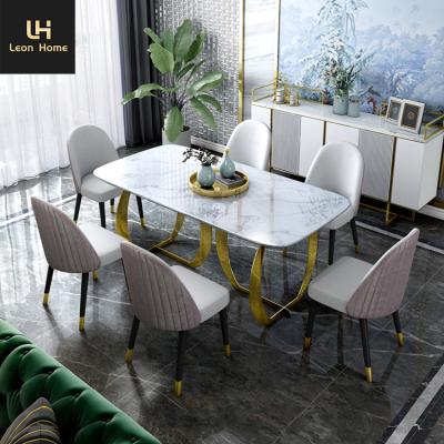 China Other Customized Wholesale Modern Home Dinner Furniture Microfiber Leather 6 Chair Dining Table Set Customized for sale