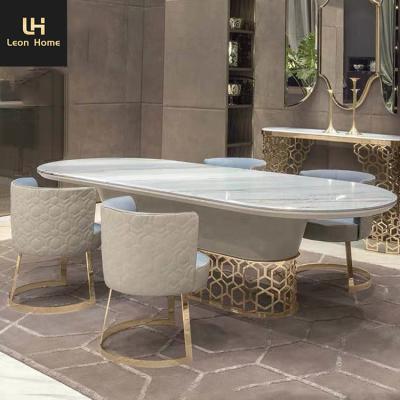 China Other Custom Made High Quality Modern Home Stylish Modern Home Furniture OEM Nubuck Fabric European Dining Table And Chairs Luxury for sale