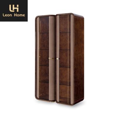 China Quality factory customized plywood+walunt to veneer wine cabinet stainless steel glossy finish kitchen italian luxury style for sale