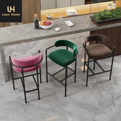 China Contemporary High Quality Luxury Design by Leon Home Italian Minimalist Style Velvet Backed Barstools for Home for sale