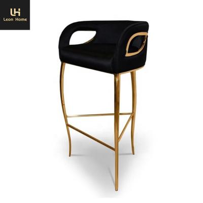 China Contemporary Customized Luxury Royal High End Velvet Black Gold Modern Barstool With Copper Legs for sale