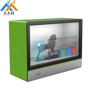 China MJK indoor 15.6 inch lcd transparent advertising display box all in one good pc advertising lcd kiosk for sale