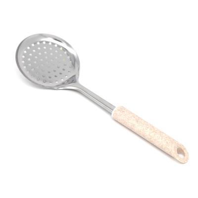 China Low MOQ Household Kitchen Tools Wheat Straw Stainless Steel Large Colander Essential Spoon Shovel Set Viable Custom For Cooking for sale