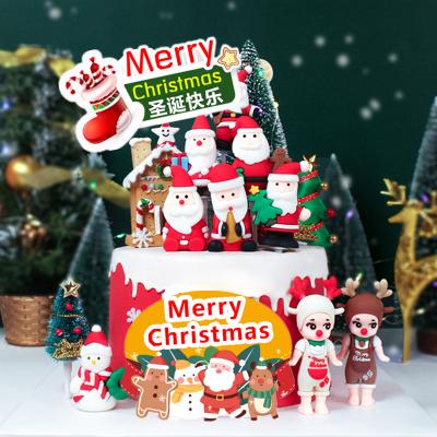 China Fashion Happy Christmas Santa Claus Snowman Figures Cupcake Decorative Accessories for Christmas Day Party Cake Topper for sale