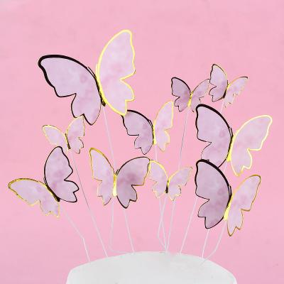 China Paper Cake Topper Set Dressing Beautiful Happy Birthday Mix Cake Decorating Stunning Colorful Gold Butterfly on Make Topper Wedding Bride Dessert Bake for sale