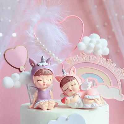 China Fashion Unicorn Angel Cake Toppers Vinyl Baby Boy and Girls Baking Dessert Party Cute Car Doll Wholesale for sale