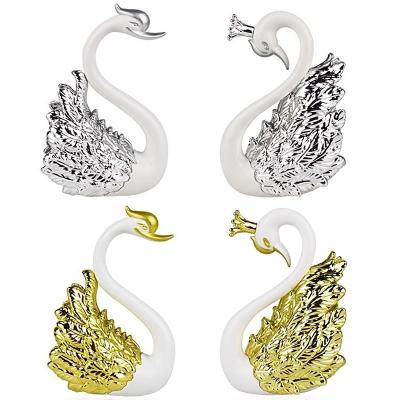 China Fashion swan flamingo cake decoration couples swan dessert doll birthday electroplating baking toy for sale