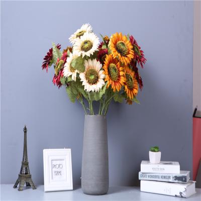 China Widely used on wedding burgundy artificial silk wholesale high quality sunflowers for wedding home decor for sale