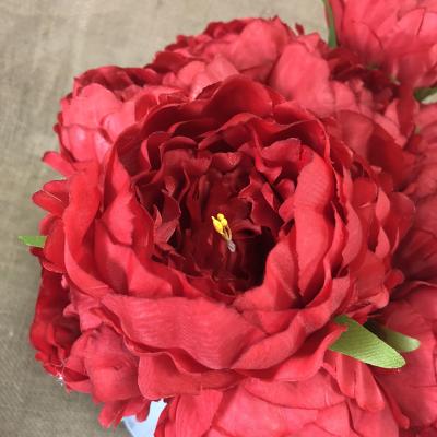 China Modern Wedding Artificial Silk Peony Flowers Bouquet 5 Decorative Heads for sale