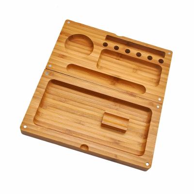 China Custom Logo Tobacco Weed Cigarette Herb Smoke Rolling Foldable Bamboo Wooden Tray 242*121*20mm for sale