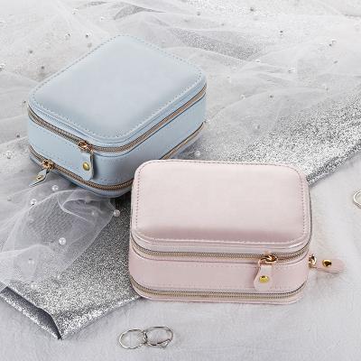 China Fresh Flower Packaging RuiKaiLi Spot Zipper Jewelry Wholesale Travel High Quality Running PU Leather Portable Small Storage Box for sale