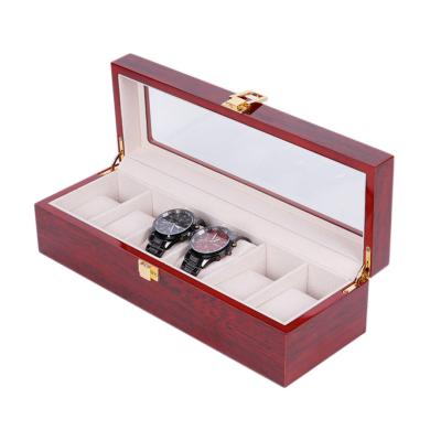 China Luxury custom made fresh flower packaging RuiKaiLi logo 6 slots watch showcase piano red lacquer packaging watch case wooden box 6 for sale