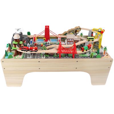 China Eco-friendly Material Custom Multifunctional Educational Classic Railway Toys Wooden Train Track Kids Toys PULL BACK Study for sale