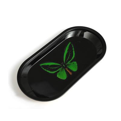 China 2022 Girls Butterflies Tobacco Custom Printed Pink Tin Rolling Tray Metal Smoking Accessories Custom Printed Logo Roll Up Rolling Trays for sale